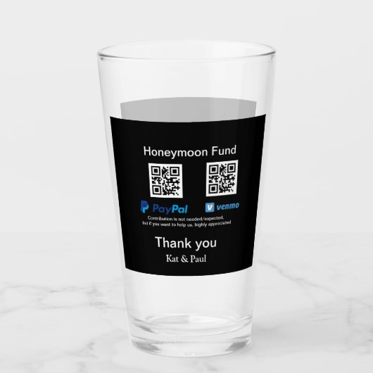Honeymoon Fund PayPal Venmo QR Code Vielen Dank Glas (Vorderseite)
