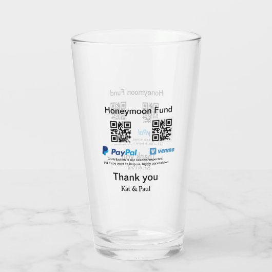 Honeymoon Fund PayPal Venmo QR Code Vielen Dank Glas (Rückseite)