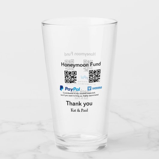 Honeymoon Fund PayPal Venmo QR Code Vielen Dank Glas (Vorderseite)