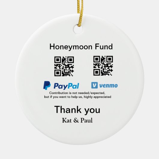 Honeymoon Fund PayPal Venmo QR Code Vielen Dank Keramik Ornament (Vorne)