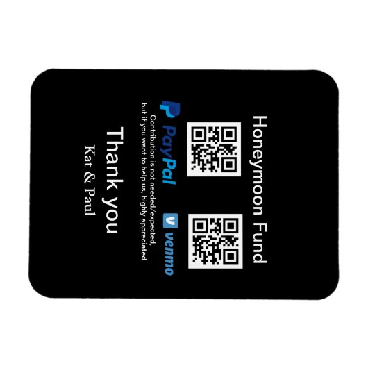 Honeymoon Fund PayPal Venmo QR Code Vielen Dank Magnet (Horizontal)