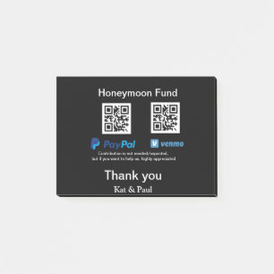 Honeymoon Fund PayPal Venmo QR Code Vielen Dank Post-it Klebezettel