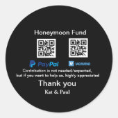 Honeymoon Fund PayPal Venmo QR Code Vielen Dank Runder Aufkleber (Vorderseite)