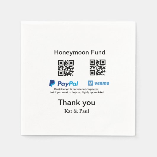 Honeymoon Fund PayPal Venmo QR Code Vielen Dank Serviette (Vorderseite)