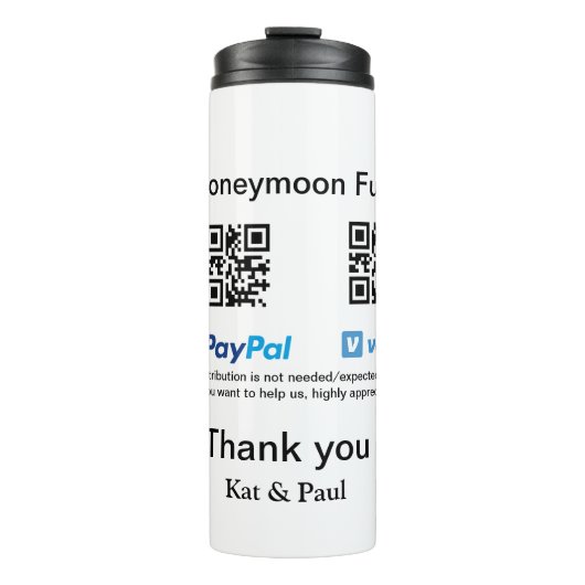 Honeymoon Fund PayPal Venmo QR Code Vielen Dank Thermosbecher (Vorderseite)