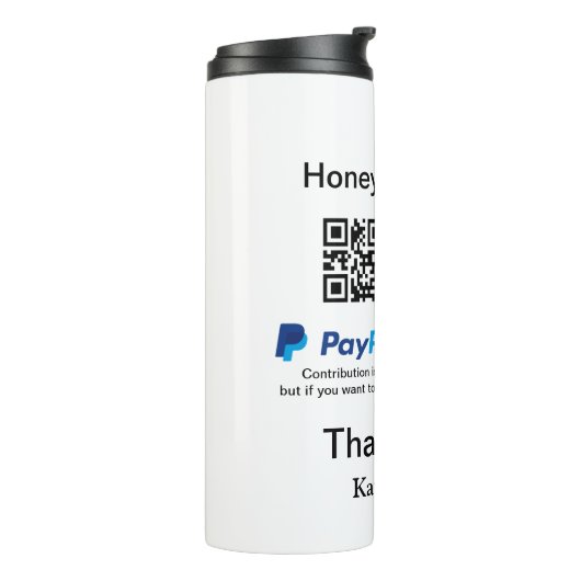Honeymoon Fund PayPal Venmo QR Code Vielen Dank Thermosbecher (Nach links gedreht)