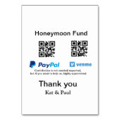 Honeymoon Fund PayPal Venmo QR Code Vielen Dank Tischnummer (Rückseite)