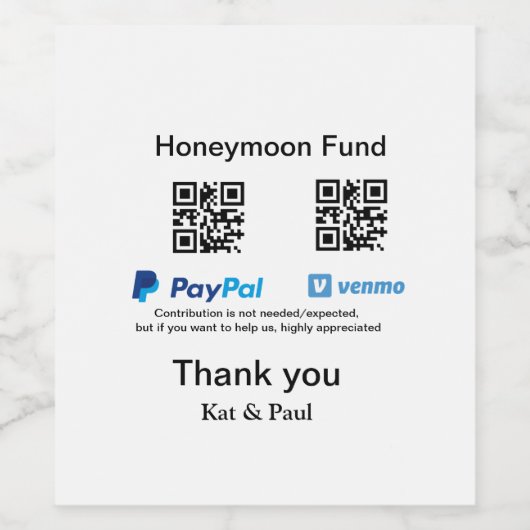 Honeymoon Fund PayPal Venmo QR Code Vielen Dank Weinetikett (Einzelnes Label)