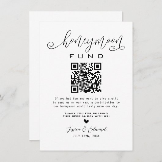 Honeymoon Fund Qr Code Black Chic Modern Minimal (Vorne/Hinten)