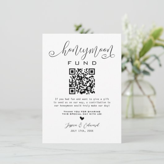 Honeymoon Fund Qr Code Black Chic Modern Minimal (Stehend Vorderseite)