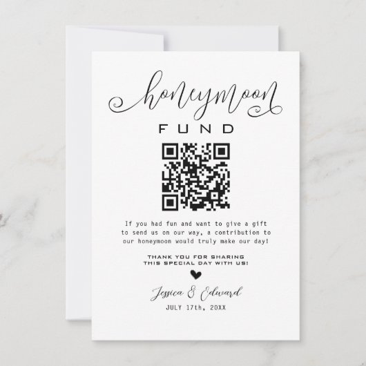 Honeymoon Fund Qr Code Black Chic Modern Minimal (Vorderseite)