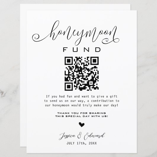 Honeymoon Fund Qr Code Black Chic Modern Minimal (Vorne/Hinten)
