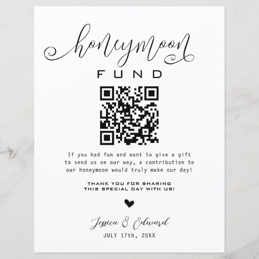 Honeymoon Fund Qr Code Black Chic Modern Minimal (Vorderseite)