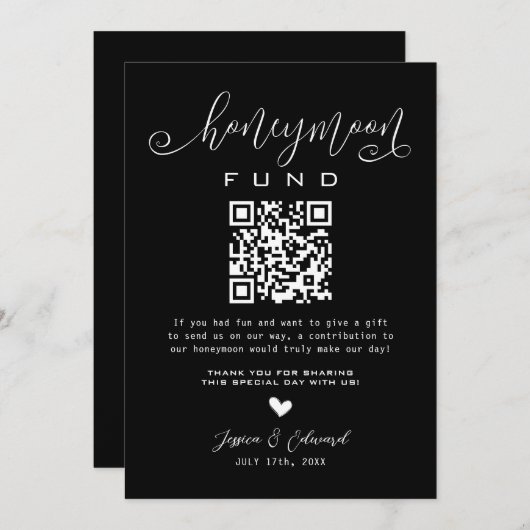 Honeymoon Fund Qr Code Black Chic Modern Minimal (Vorne/Hinten)