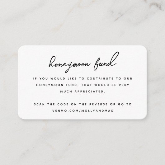 Honeymoon Fund QR Code Digital Wedding Registry Begleitkarte (Vorderseite)