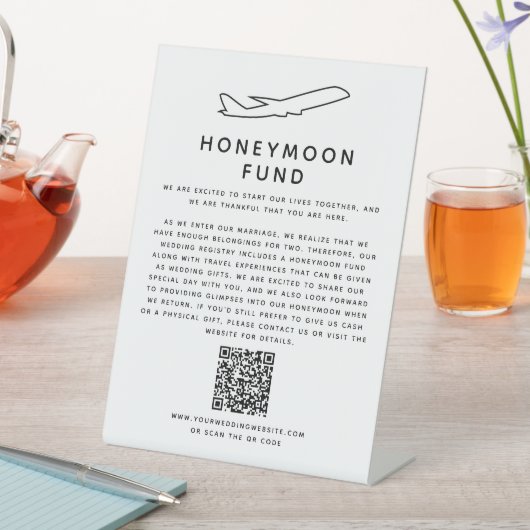 Honeymoon Fund QR Code Digital Wedding Registry Sockelschild (In Situ)