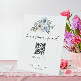 Honeymoon Fund QR Code Dusty Blue Wedding Sockelschild