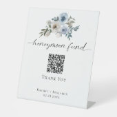 Honeymoon Fund QR Code Dusty Blue Wedding Sockelschild (Vorderseite)