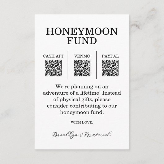 Honeymoon Fund QR Code Enclosure Card Begleitkarte (Vorderseite)