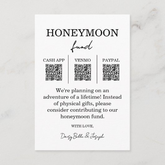 Honeymoon Fund QR Code Enclosure Card Begleitkarte (Vorderseite)