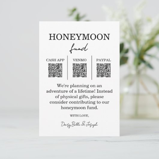 Honeymoon Fund QR Code Enclosure Card Begleitkarte (Stehend Vorderseite)