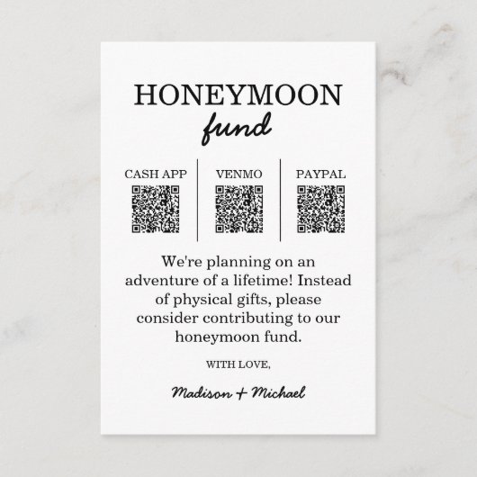 Honeymoon Fund QR Code Enclosure Card Begleitkarte (Vorderseite)