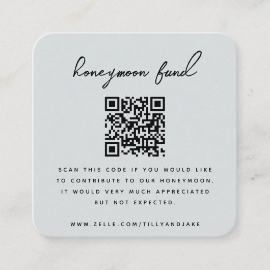 Honeymoon Fund | QR Code Foto Wedding Registry Begleitkarte (Vorderseite)