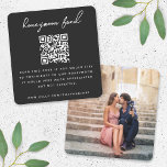 Honeymoon Fund | QR Code Foto Wedding Registry Begleitkarte<br><div class="desc">Einfache, stilvolle Hochzeitshoneymoon Fond Fond Fond Foto Kapselkarte in einem modernen minimalistischen Design mit einer eleganten Naturskripttypografie in klassischem Weiß auf einem schwarzen Holzkohlehintergrund, mit einem informellen Schriftart im handgeschriebenen Stil. Der Text kann leicht mit Ihrem Titel, Zahlungs-URL (zelle, venmo, paypal etc), scannbarem QR-Code, Nachricht und Foto für ein einzigartiges...</div>