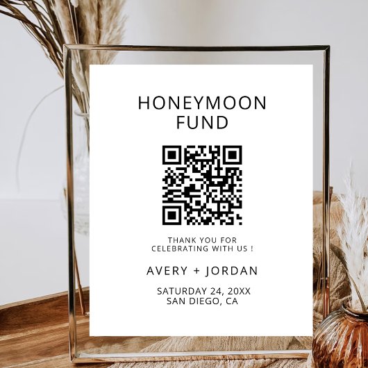 Honeymoon Fund QR Code Minimalistisch Wedding Part Poster