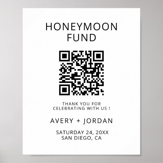Honeymoon Fund QR Code Minimalistisch Wedding Part Poster (Vorne)