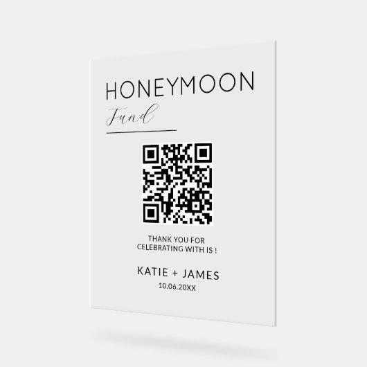 Honeymoon Fund QR Code Registry Wedding Wishing Acrylschild (Winkel)