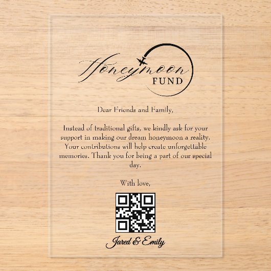 Honeymoon Fund Qr Code Reisefonds Anforderung Acryleinladungen (Vorderseite)