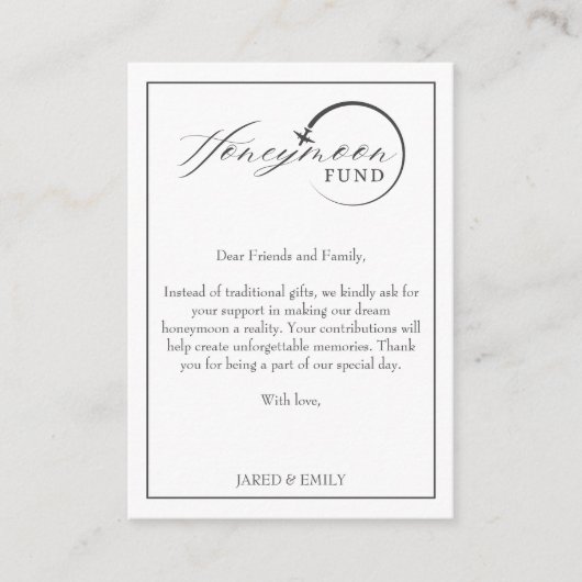 Honeymoon Fund Qr Code Reisefonds Anforderung Begleitkarte (Vorderseite)