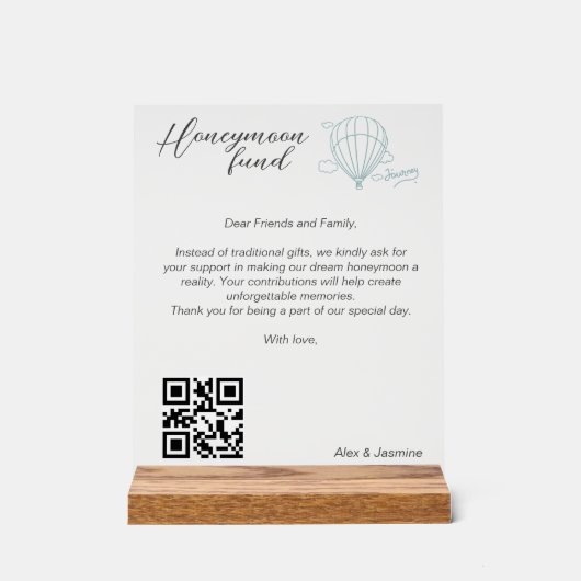 Honeymoon Fund Qr Code Reisefonds Anforderung Gesc Acrylschild (Vorderseite)