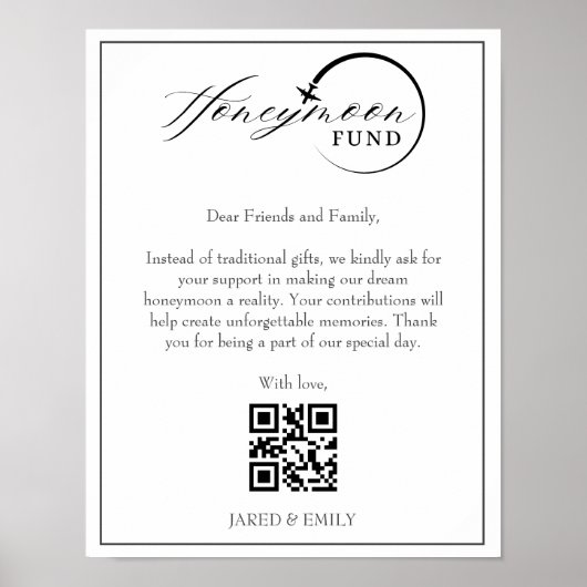 Honeymoon Fund Qr Code Reisefonds Anforderung Poster (Vorne)