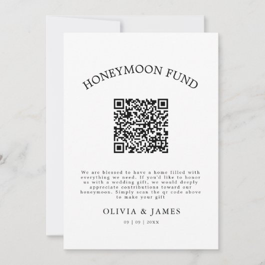 Honeymoon Fund QR Code Sign, Wedding Honeymoon Einladung (Vorderseite)