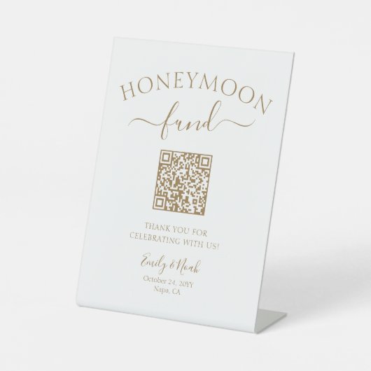 Honeymoon Fund QR Code Signing Minimalistische Hoc Sockelschild (Vorderseite)