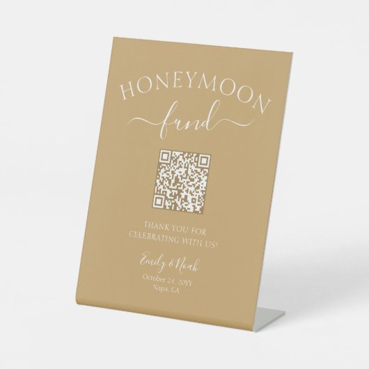 Honeymoon Fund QR Code Signing Minimalistische Hoc Sockelschild (Vorderseite)