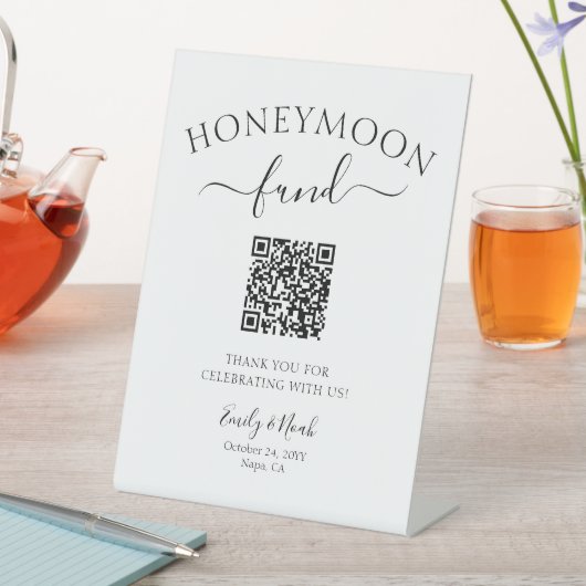 Honeymoon Fund QR Code Signing Minimalistische Hoc Sockelschild (In Situ)