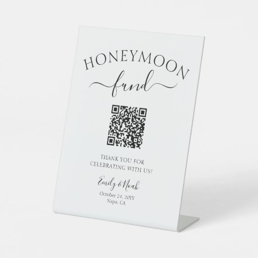 Honeymoon Fund QR Code Signing Minimalistische Hoc Sockelschild (Vorderseite)