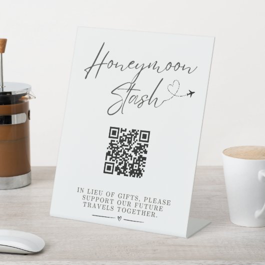 Honeymoon Fund QR Code Tabletop Wedding Sign Sockelschild (In SItu)