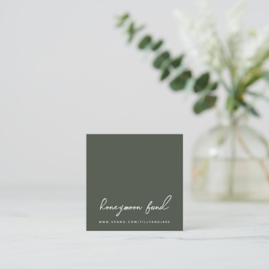 Honeymoon Fund | QR Code Wedding Olive Green Begleitkarte (Stehend Vorderseite)