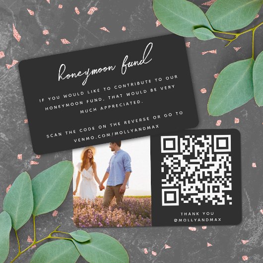 Honeymoon Fund QR Code Wedding Registry Black Begleitkarte