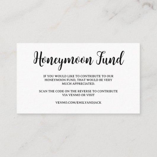 Honeymoon Fund QR Code Wedding Registry Geschenk Begleitkarte (Rückseite)