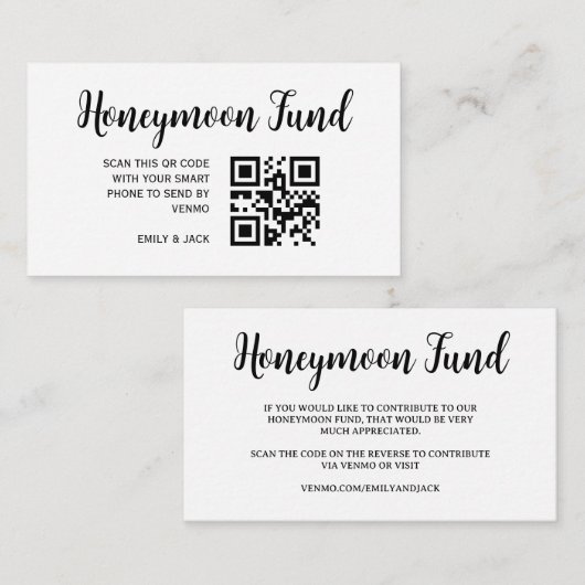 Honeymoon Fund QR Code Wedding Registry Geschenk Begleitkarte (Vorne/Hinten)