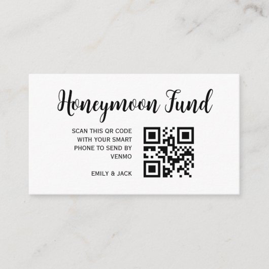 Honeymoon Fund QR Code Wedding Registry Geschenk Begleitkarte (Vorderseite)