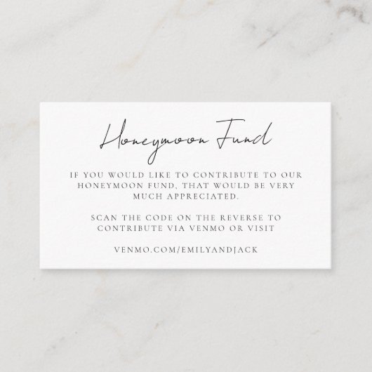 Honeymoon Fund QR Code Wedding Registry Geschenk Begleitkarte (Vorderseite)