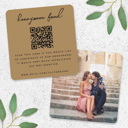 Honeymoon Fund | QR Code Wedding Registry Gold Begleitkarte