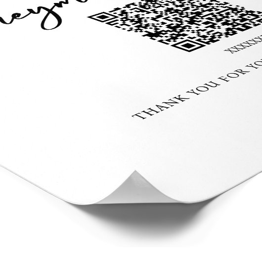 Honeymoon Fund QR Code Wedding Sign Poster (Ecke)