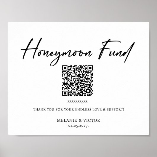 Honeymoon Fund QR Code Wedding Sign Poster (Vorne)